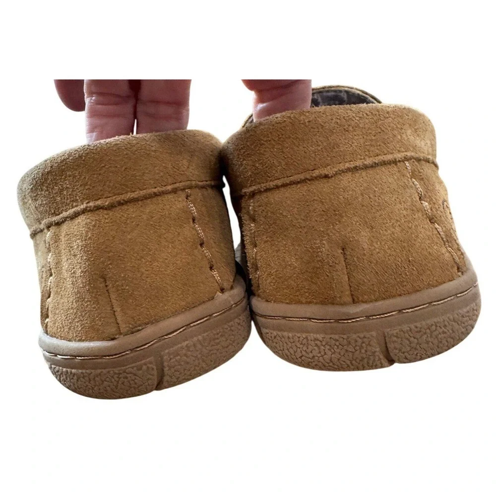 Lands' End Moccasin Slippers Mens 11 Tan Suede Whipstitch Indoor Outdoor